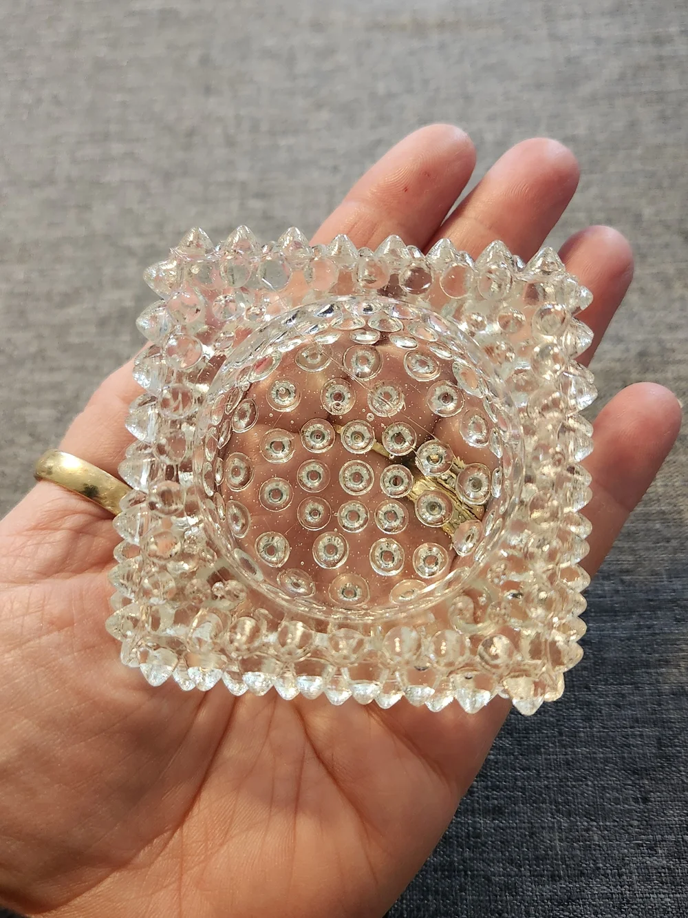Vintage Fenton Clear Hobnail Square Salt Cellar / Tealight Holder